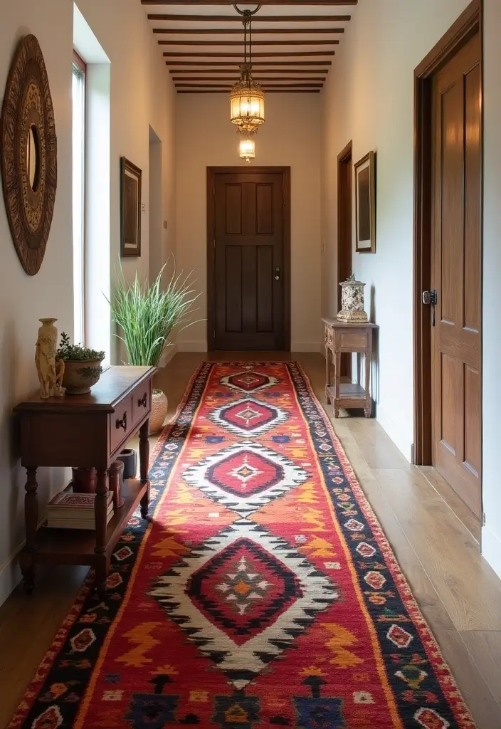28 Hallway Rug Ideas That Make Walking Stylish - 24. Tribal Inspirations