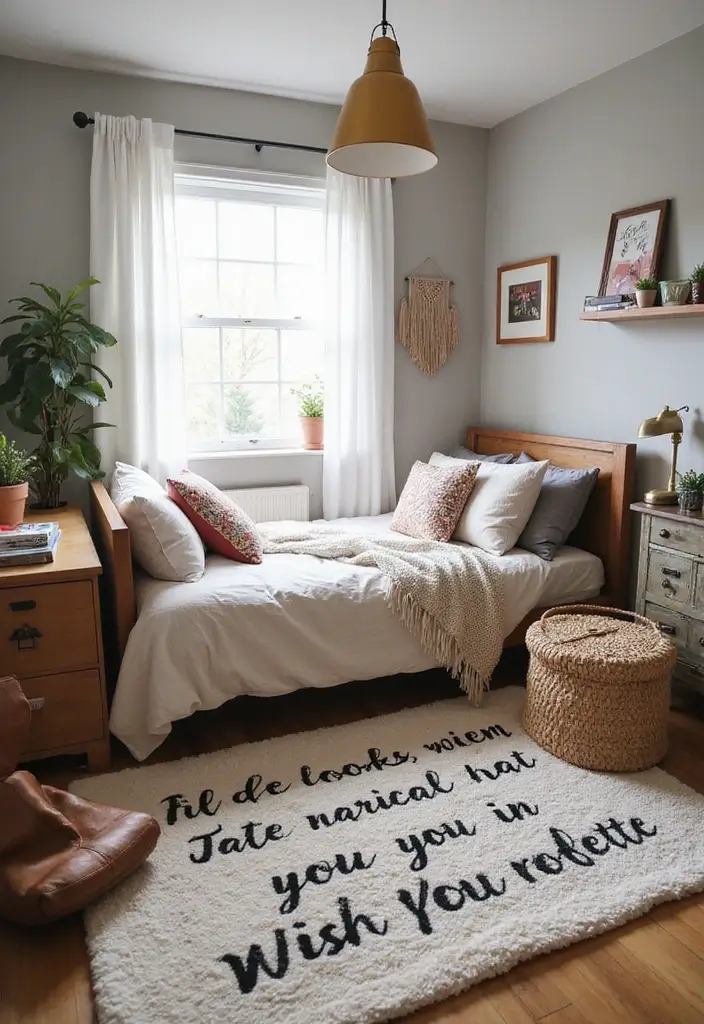 28 Modern Bedroom Rug Ideas for a Stylish Look - 20. Inspirational Quotes Rugs for Personal Motivation