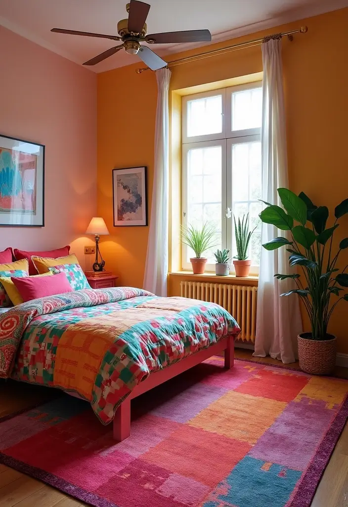 28 Modern Bedroom Rug Ideas for a Stylish Look - 25. Bright and Bold Color Palettes