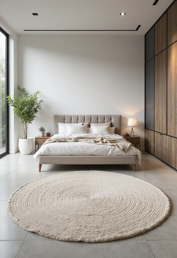 28 Modern Bedroom Rug Ideas for a Stylish Look - 6. Minimalist Indoor-Outdoor Rugs for Versatility