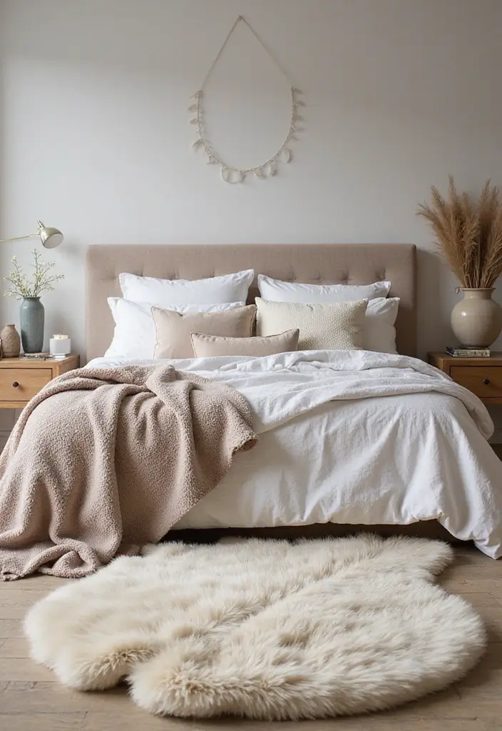 28 Modern Bedroom Rug Ideas for a Stylish Look - 8. Soft Faux Fur Rugs for Cozy Comfort