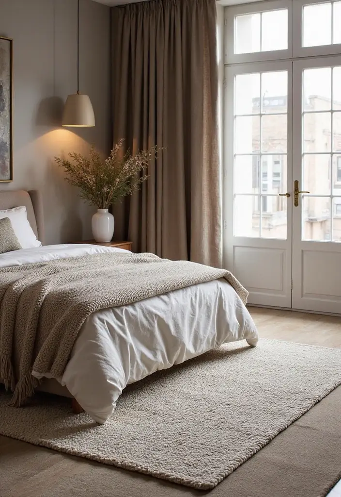 28 Modern Bedroom Rug Ideas for a Stylish Look - 9. Textured Boucle Rugs for Added Depth