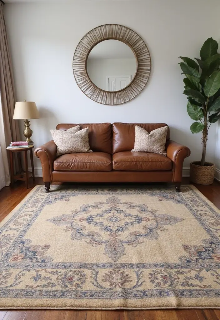 28 Stunning Rugs That Go With a Brown Leather Couch - 16. Classic Herringbone Patterns