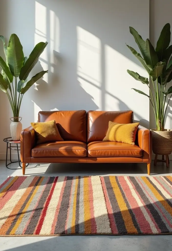 28 Stunning Rugs That Go With a Brown Leather Couch - 26. Contemporary Stripe Rugs