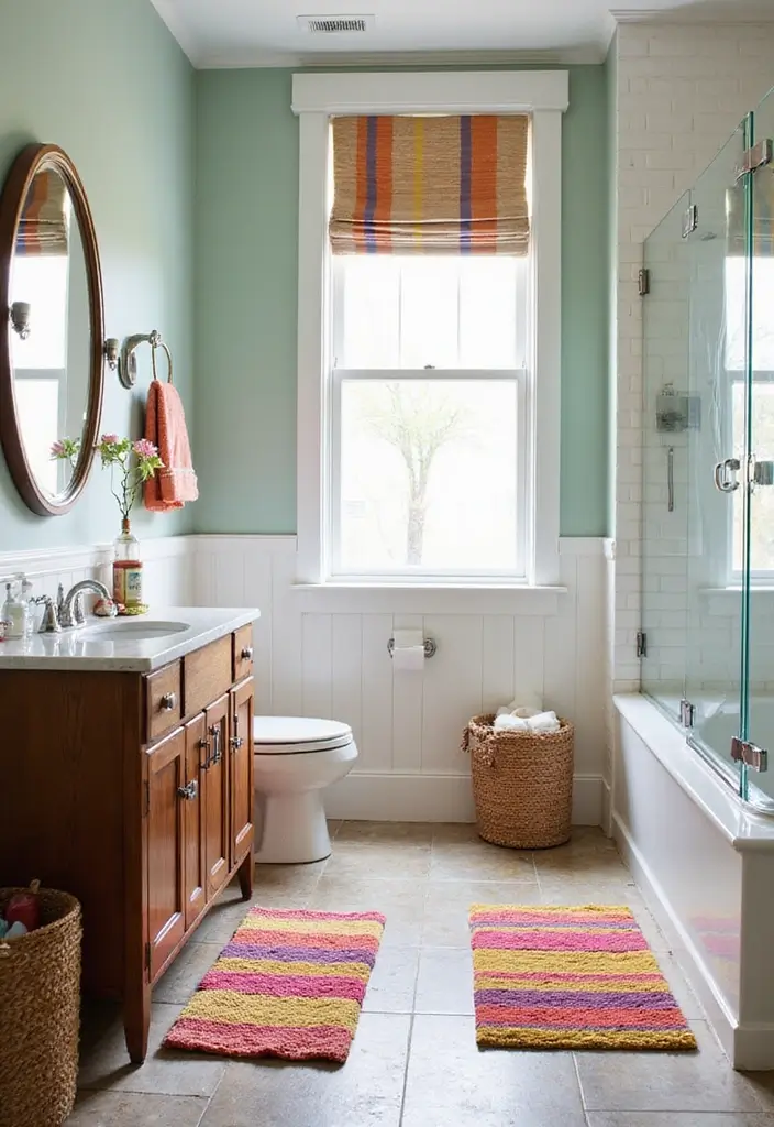 29 Bath Rug Ideas That Feel Like a Spa - 22. Colorful Stripe Patterns