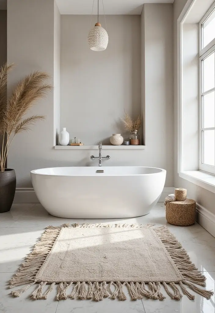 29 Bath Rug Ideas That Feel Like a Spa - 25. Elegant Fringe Details
