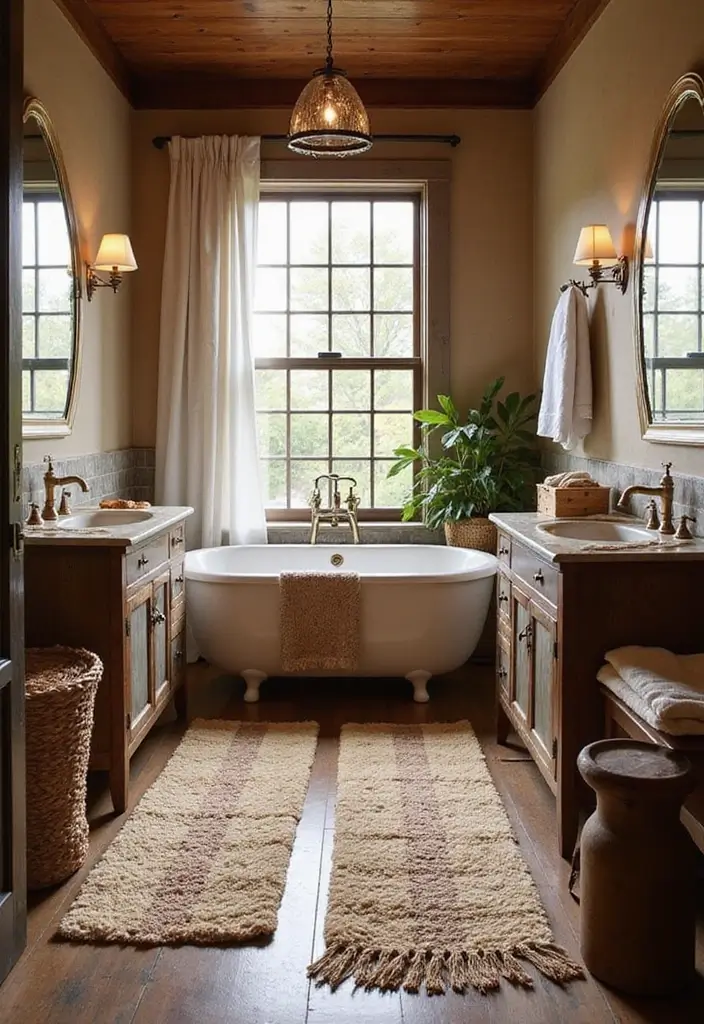 29 Bath Rug Ideas That Feel Like a Spa - 26. Rustic Chic Designs