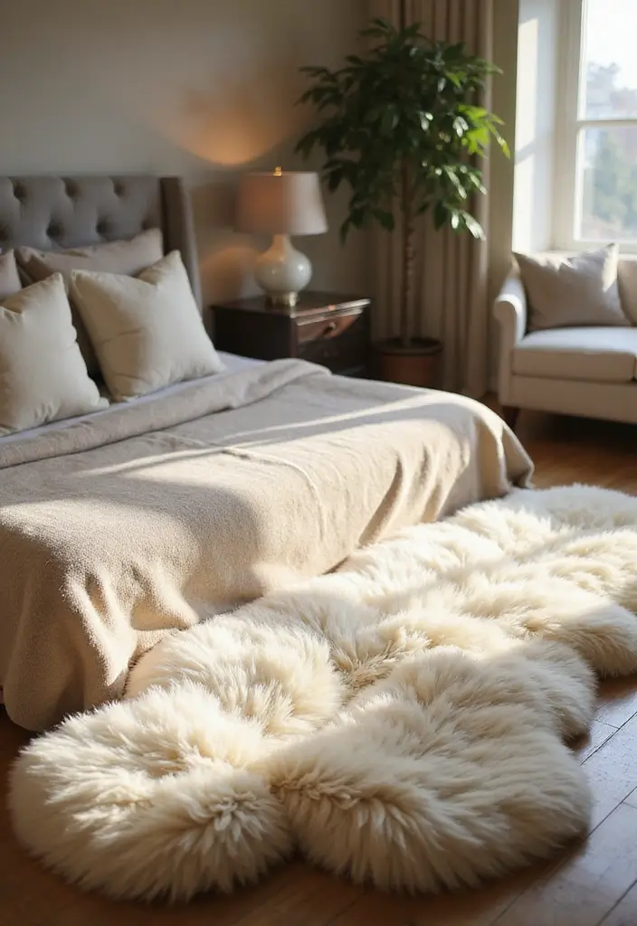 29 Cozy Bedroom Rugs for a Warm Inviting Look - 10. Sheepskin Rugs