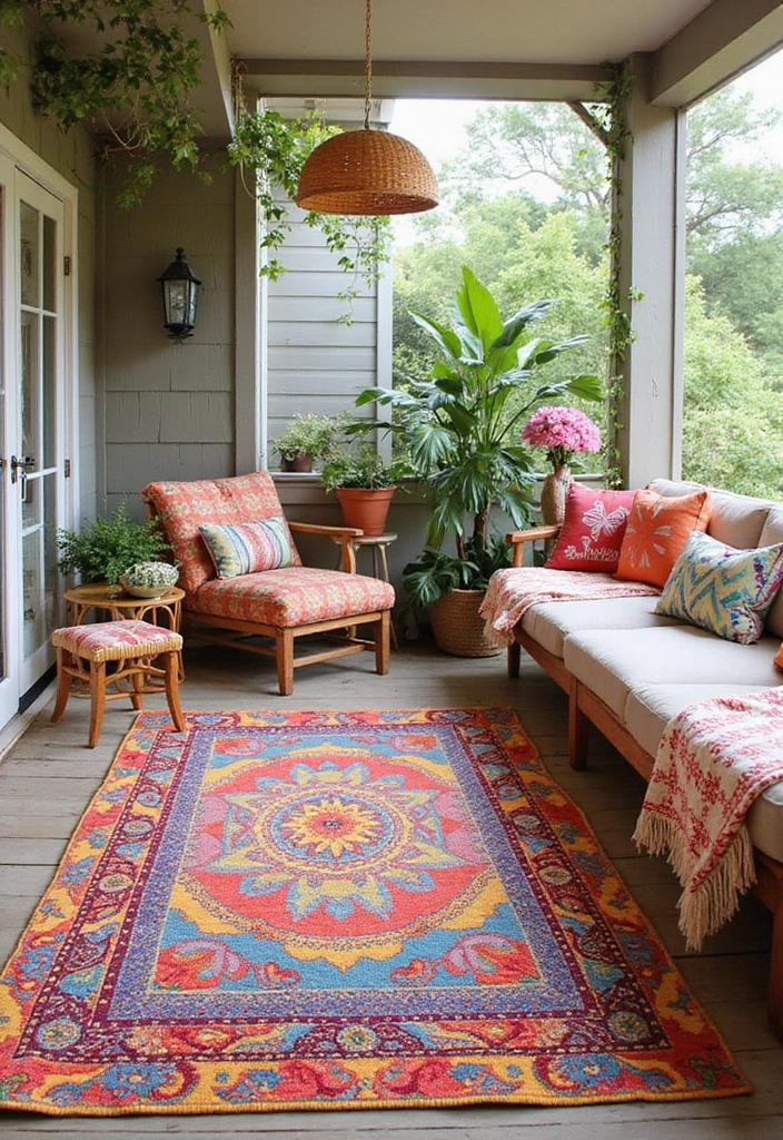 29 Cozy Bedroom Rugs for a Warm Inviting Look - 11. Colorful Outdoor Rugs