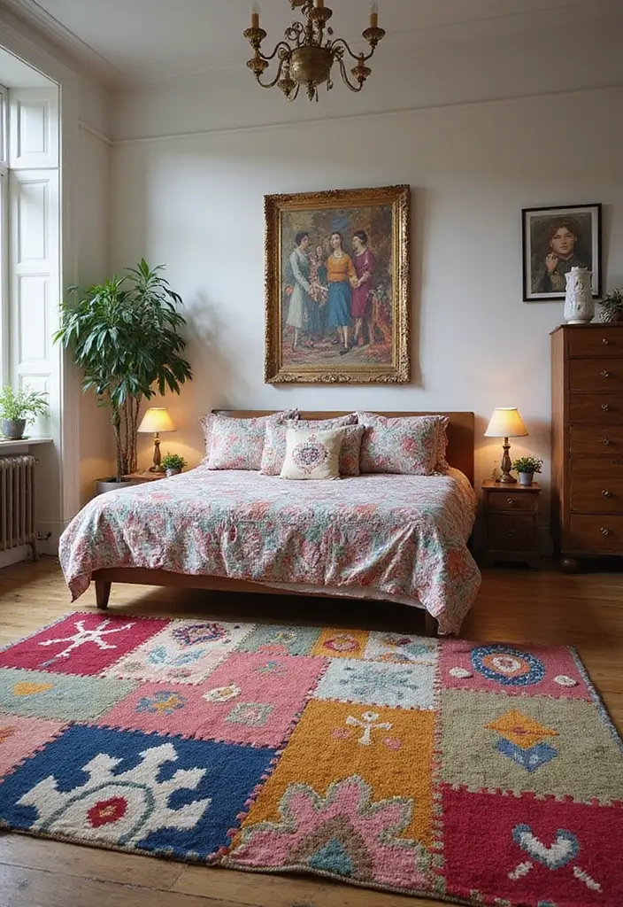 29 Cozy Bedroom Rugs for a Warm Inviting Look - 12. Patchwork Rugs