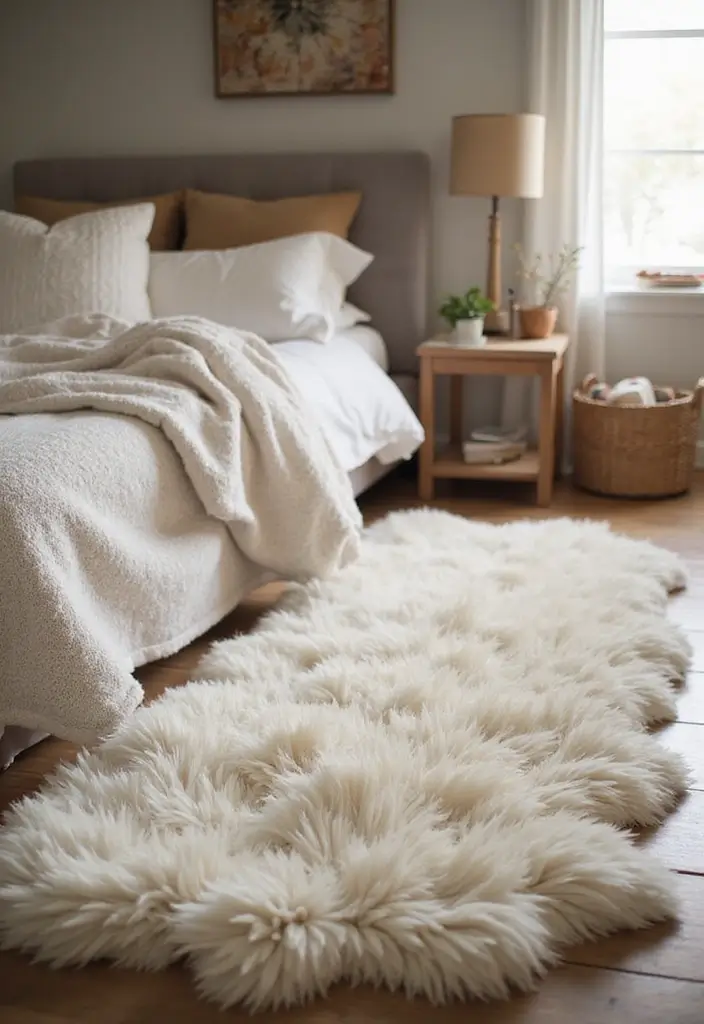 29 Cozy Bedroom Rugs for a Warm Inviting Look - 20. Flokati Rugs
