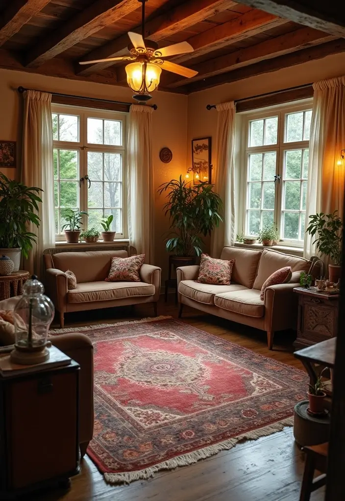 29 Cozy Living Room Rug Ideas for Lazy Weekends - 17. Vintage Charm