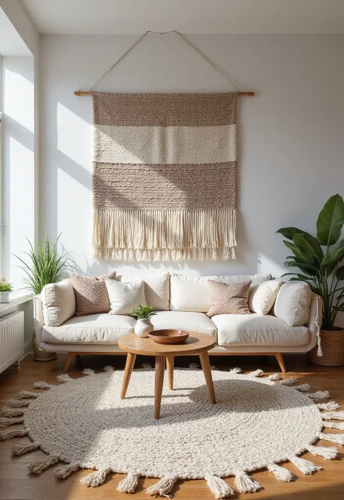 29 Cozy Living Room Rug Ideas for Lazy Weekends - 19. Handwoven Textures
