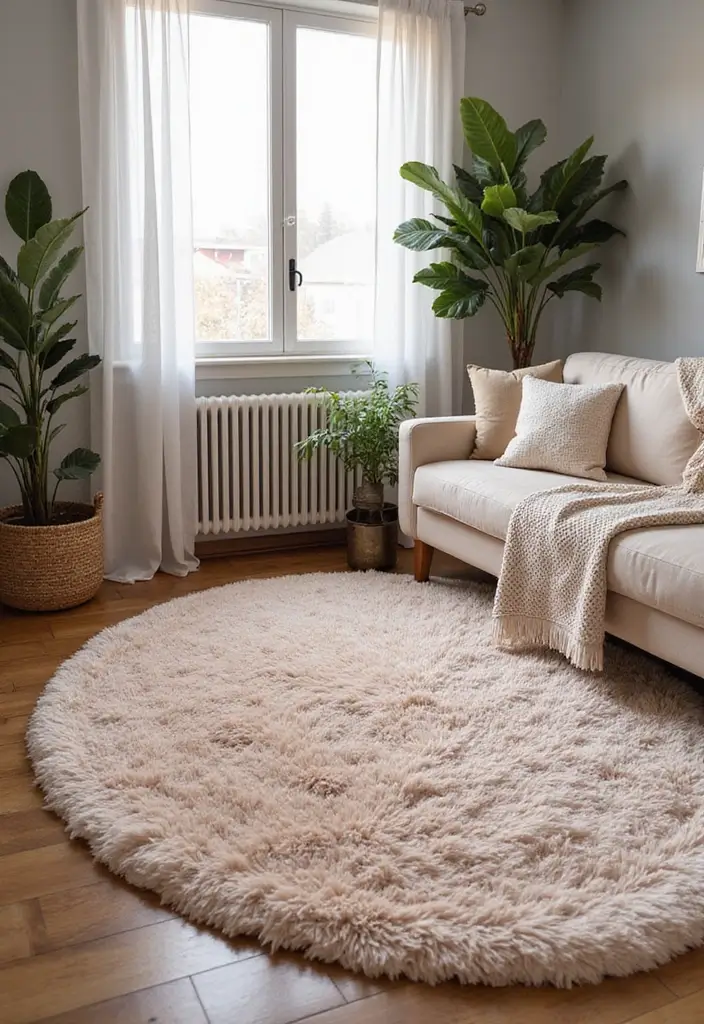29 Cozy Living Room Rug Ideas for Lazy Weekends - 2. The Plush Shag