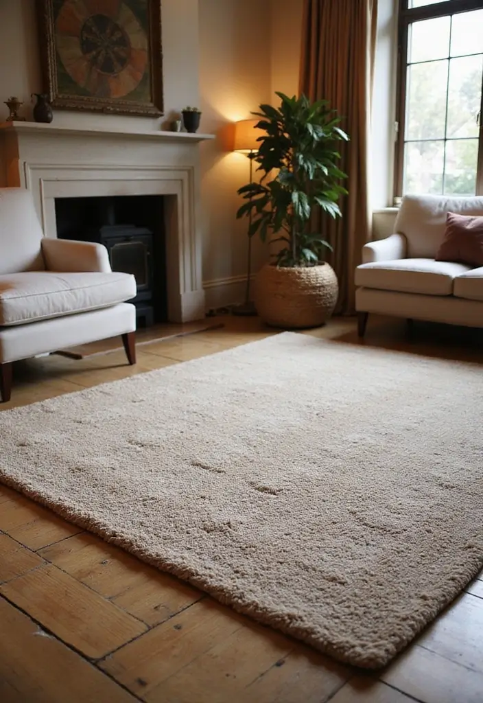 29 Cozy Living Room Rug Ideas for Lazy Weekends - 26. Textured Wool Blends
