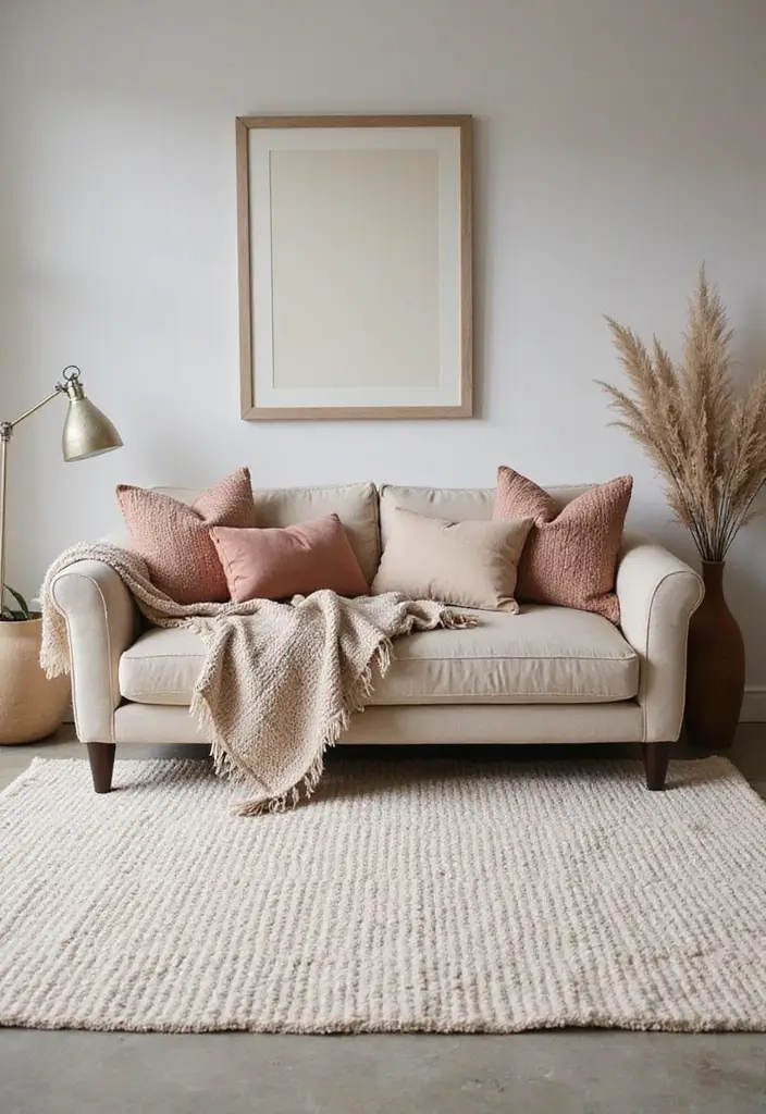 29 Cozy Rug Ideas That Match a Beige Couch Perfectly 10 29 Cozy Rug Ideas That Match a Beige Couch Perfectly - 10. Soft Boucle Rug