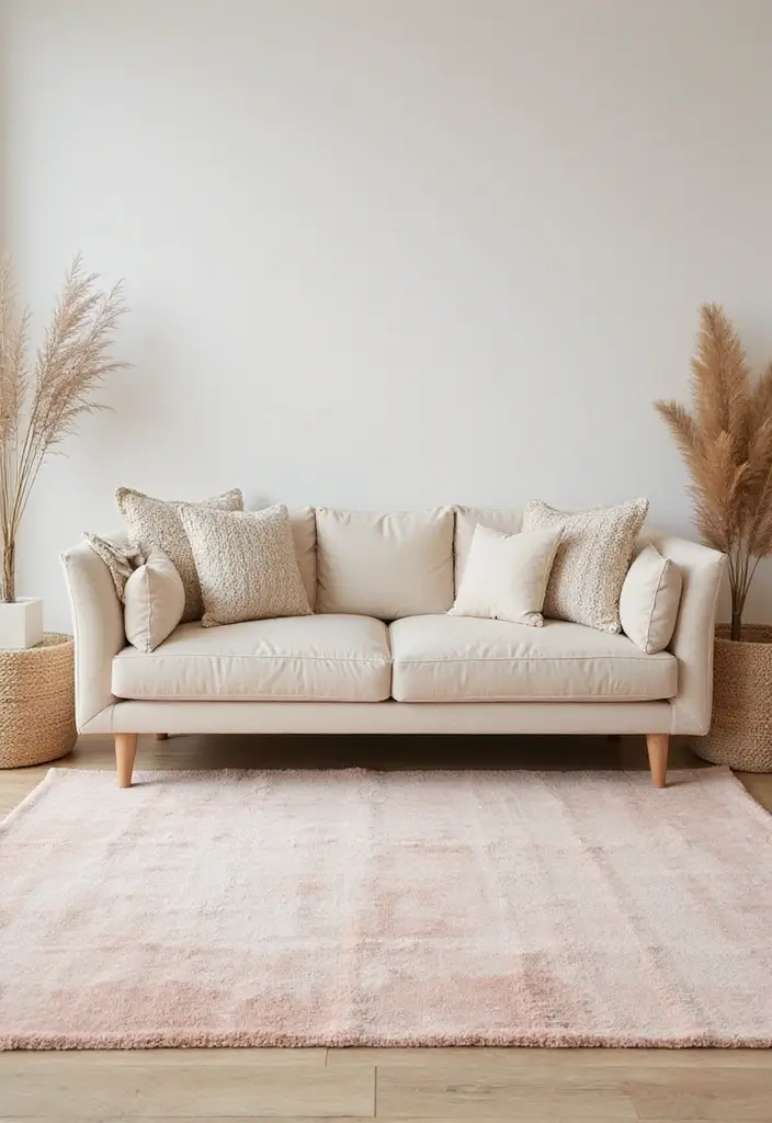 29 Cozy Rug Ideas That Match a Beige Couch Perfectly 17 29 Cozy Rug Ideas That Match a Beige Couch Perfectly - 17. Soft Pastel Rug