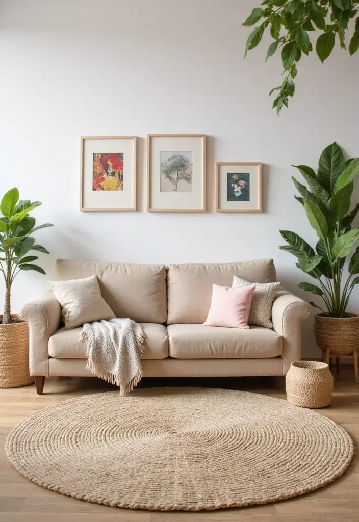 29 Cozy Rug Ideas That Match a Beige Couch Perfectly 20 29 Cozy Rug Ideas That Match a Beige Couch Perfectly - 20. Fun Indoor-Outdoor Rug