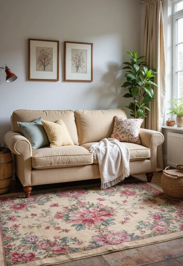 29 Cozy Rug Ideas That Match a Beige Couch Perfectly 25 29 Cozy Rug Ideas That Match a Beige Couch Perfectly - 25. Vintage Floral Rug