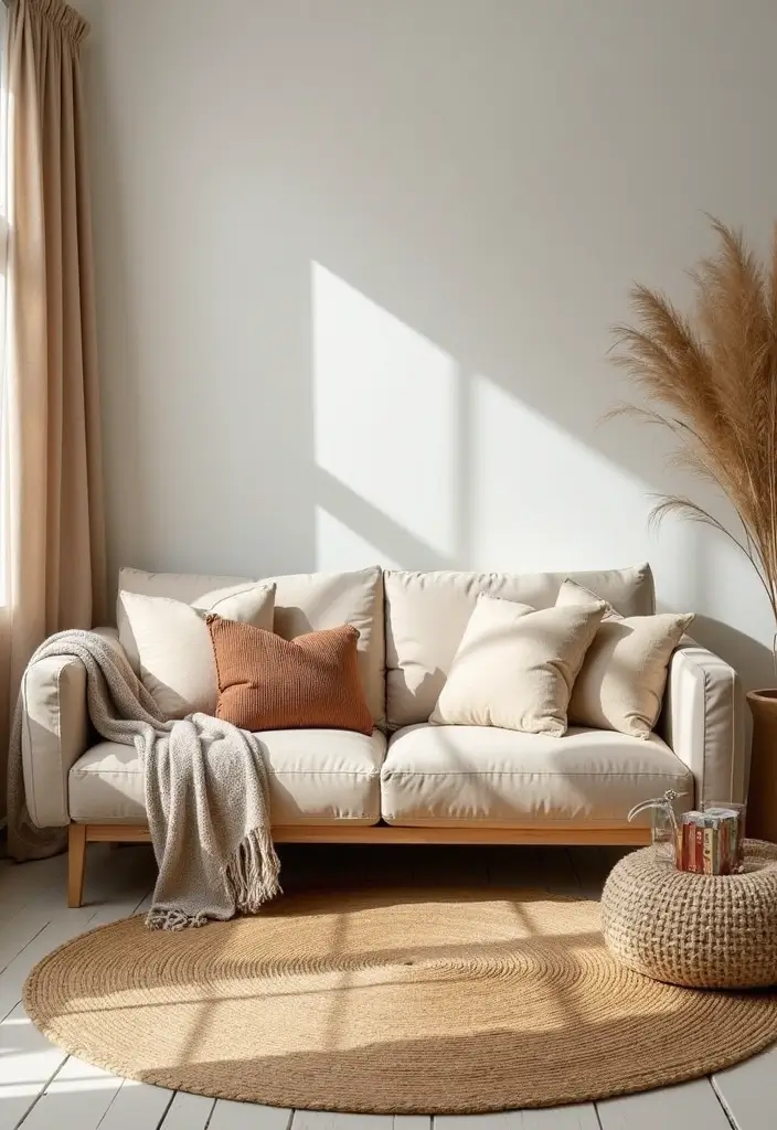 29 Cozy Rug Ideas That Match a Beige Couch Perfectly 3 29 Cozy Rug Ideas That Match a Beige Couch Perfectly - 3. Woven Jute Rug