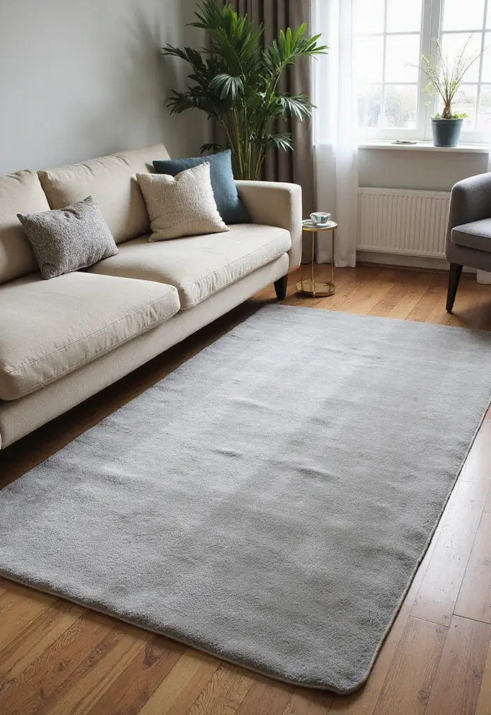 29 Cozy Rug Ideas That Match a Beige Couch Perfectly 4 29 Cozy Rug Ideas That Match a Beige Couch Perfectly - 4. Soft Gray Area Rug