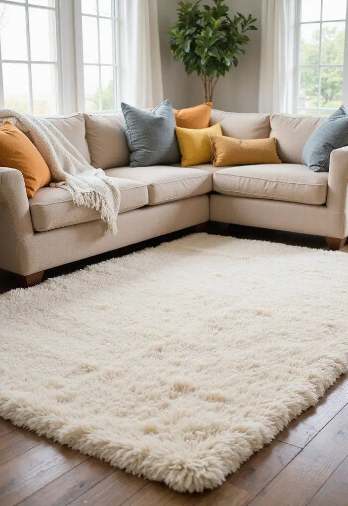 29 Cozy Rug Ideas That Match a Beige Couch Perfectly 5 29 Cozy Rug Ideas That Match a Beige Couch Perfectly - 5. Plush Ivory Area Rug