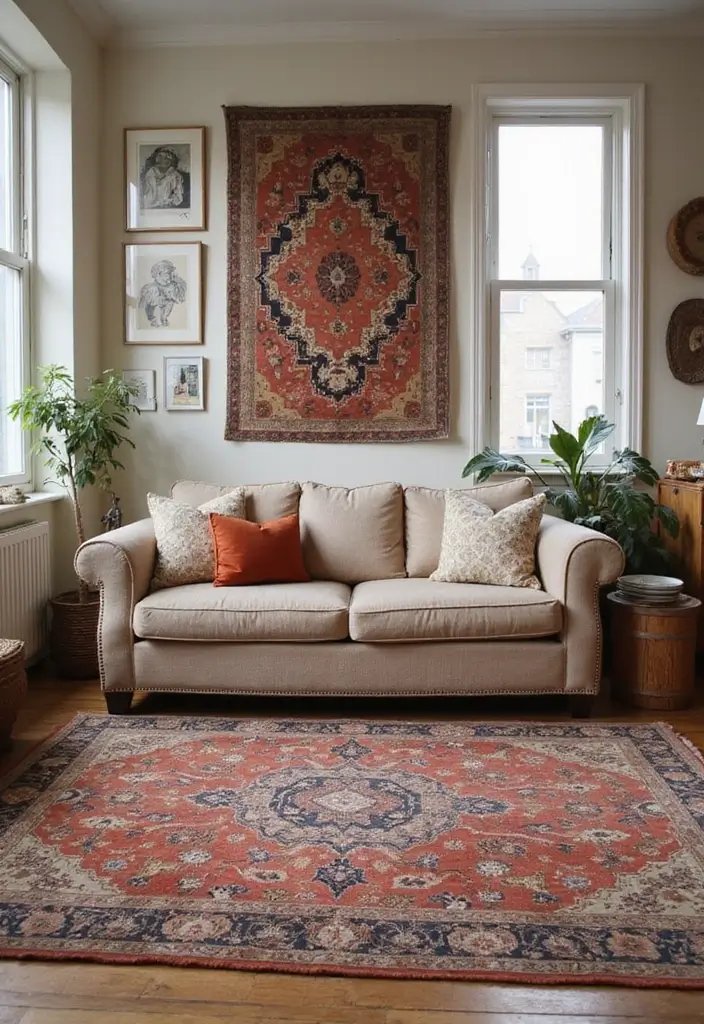 29 Cozy Rug Ideas That Match a Beige Couch Perfectly 6 29 Cozy Rug Ideas That Match a Beige Couch Perfectly - 6. Vintage Persian Rug