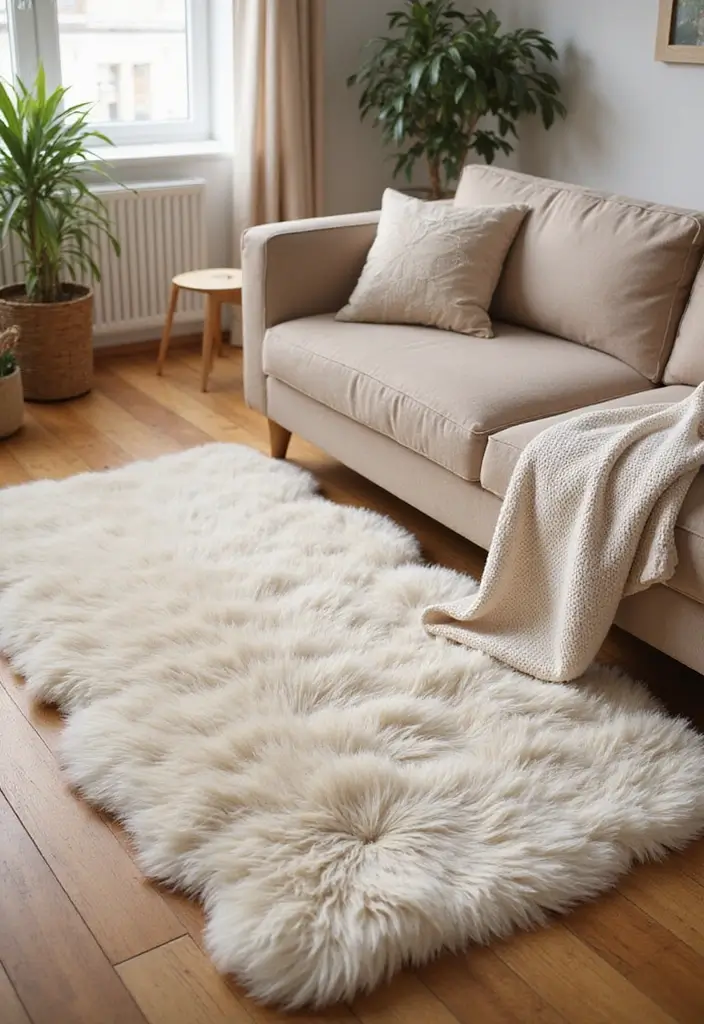29 Cozy Rug Ideas That Match a Beige Couch Perfectly 7 29 Cozy Rug Ideas That Match a Beige Couch Perfectly - 7. Cozy Fluffy Area Rug