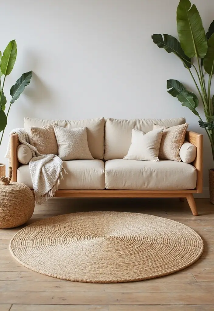 29 Cozy Rug Ideas That Match a Beige Couch Perfectly 9 29 Cozy Rug Ideas That Match a Beige Couch Perfectly - 9. Natural Fiber Rug