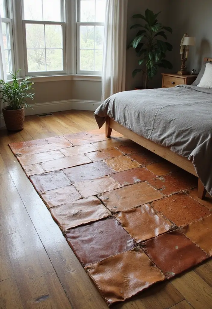 29 Cozy Rugs for Bedrooms You’ll Love Waking Up To - 11. Reclaimed Leather Rug