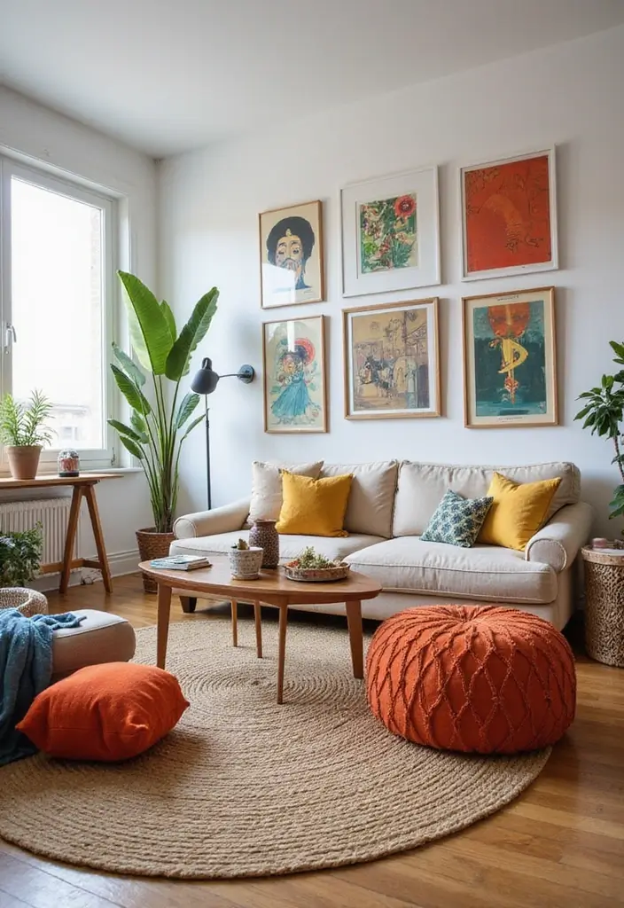29 Jute Rug Ideas for a Modern Living Room - 13. Playful Accessories