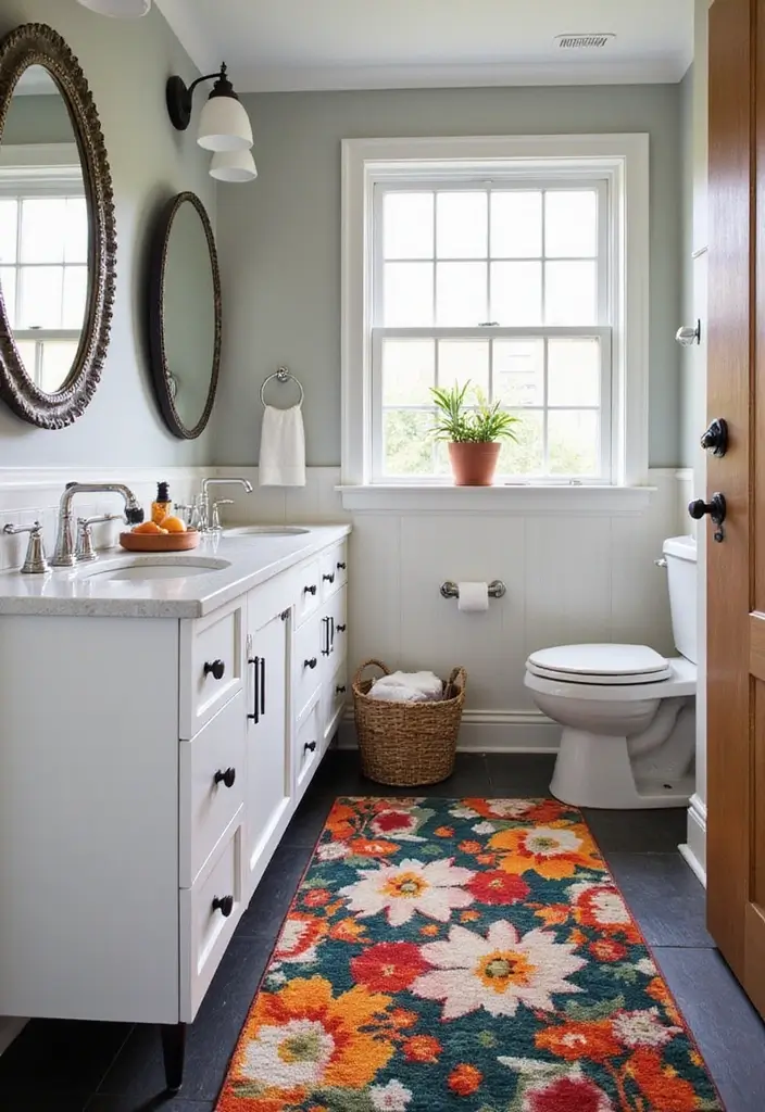 29 Layered Bathroom Rug Ideas That Wow 11 29 Layered Bathroom Rug Ideas That Wow - 11. Bold Prints with Subtle Base