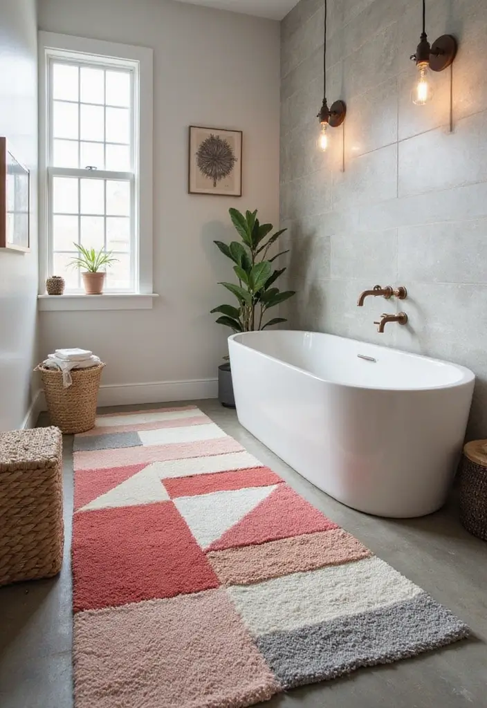 29 Layered Bathroom Rug Ideas That Wow 13 29 Layered Bathroom Rug Ideas That Wow - 13. Layered Triangle Patterns