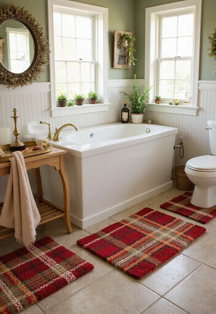 29 Layered Bathroom Rug Ideas That Wow 14 29 Layered Bathroom Rug Ideas That Wow - 14. Holiday-Inspired Layers