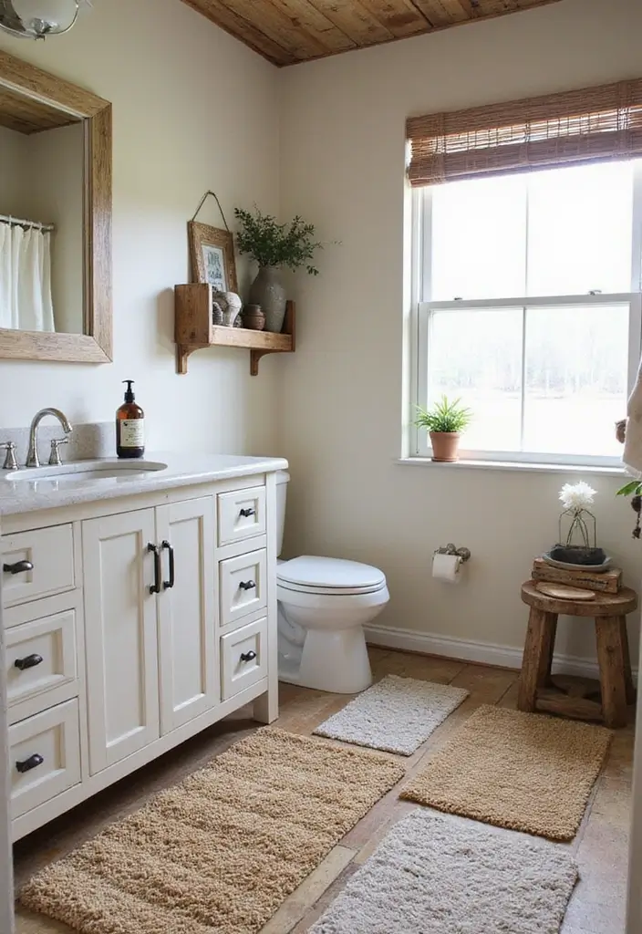 29 Layered Bathroom Rug Ideas That Wow 17 29 Layered Bathroom Rug Ideas That Wow - 17. Farmhouse Layers