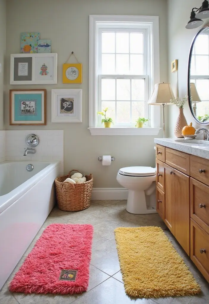 29 Layered Bathroom Rug Ideas That Wow 18 29 Layered Bathroom Rug Ideas That Wow - 18. Fun Patterns for Kids’ Bathrooms
