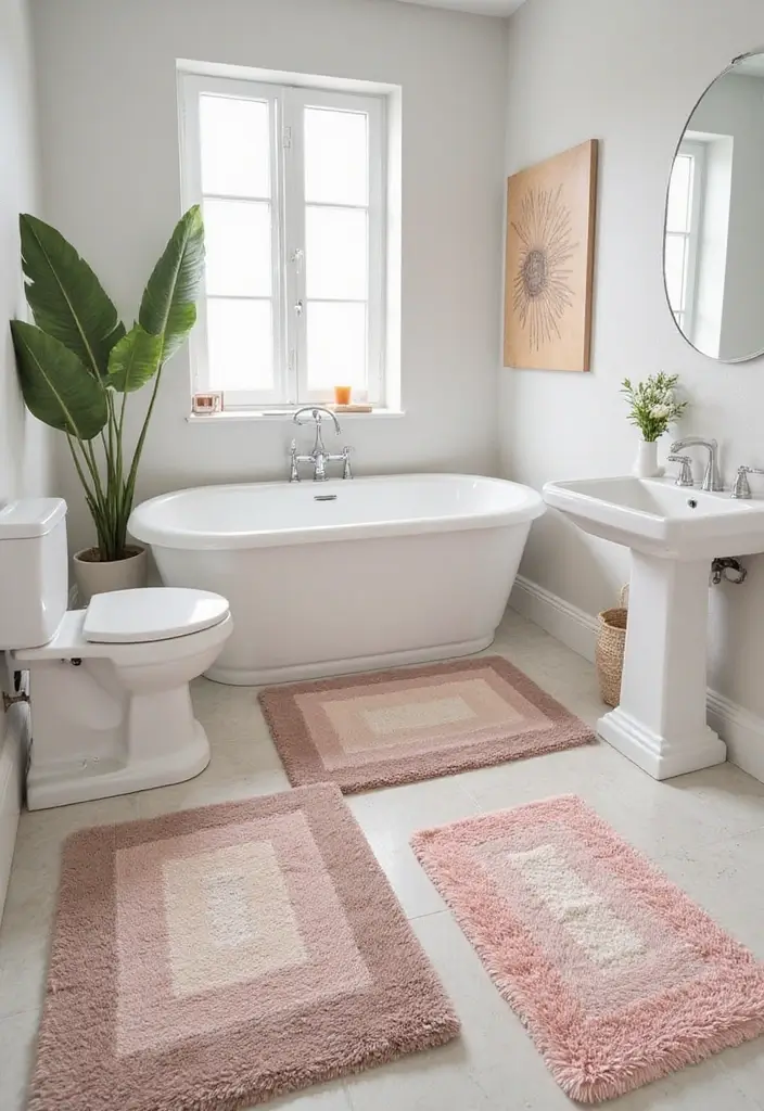 29 Layered Bathroom Rug Ideas That Wow 20 29 Layered Bathroom Rug Ideas That Wow - 20. Soft Touches with Ombre Effects