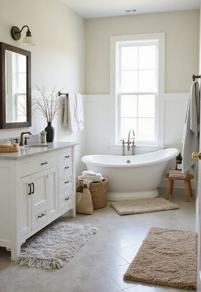 29 Layered Bathroom Rug Ideas That Wow 25 29 Layered Bathroom Rug Ideas That Wow - 25. Layered Rugs with Functionality