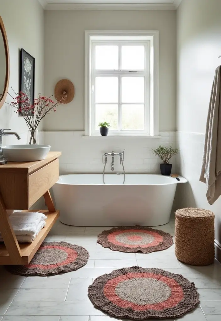 29 Layered Bathroom Rug Ideas That Wow 26 29 Layered Bathroom Rug Ideas That Wow - 26. Layered Round Rugs