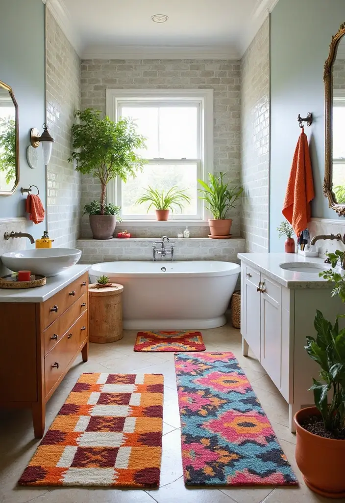 29 Layered Bathroom Rug Ideas That Wow 3 29 Layered Bathroom Rug Ideas That Wow - 3. Pattern Play