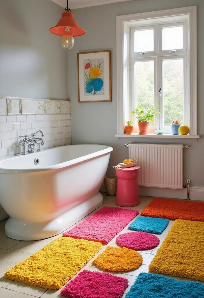 29 Layered Bathroom Rug Ideas That Wow 6 29 Layered Bathroom Rug Ideas That Wow - 6. Bold Color Blocking