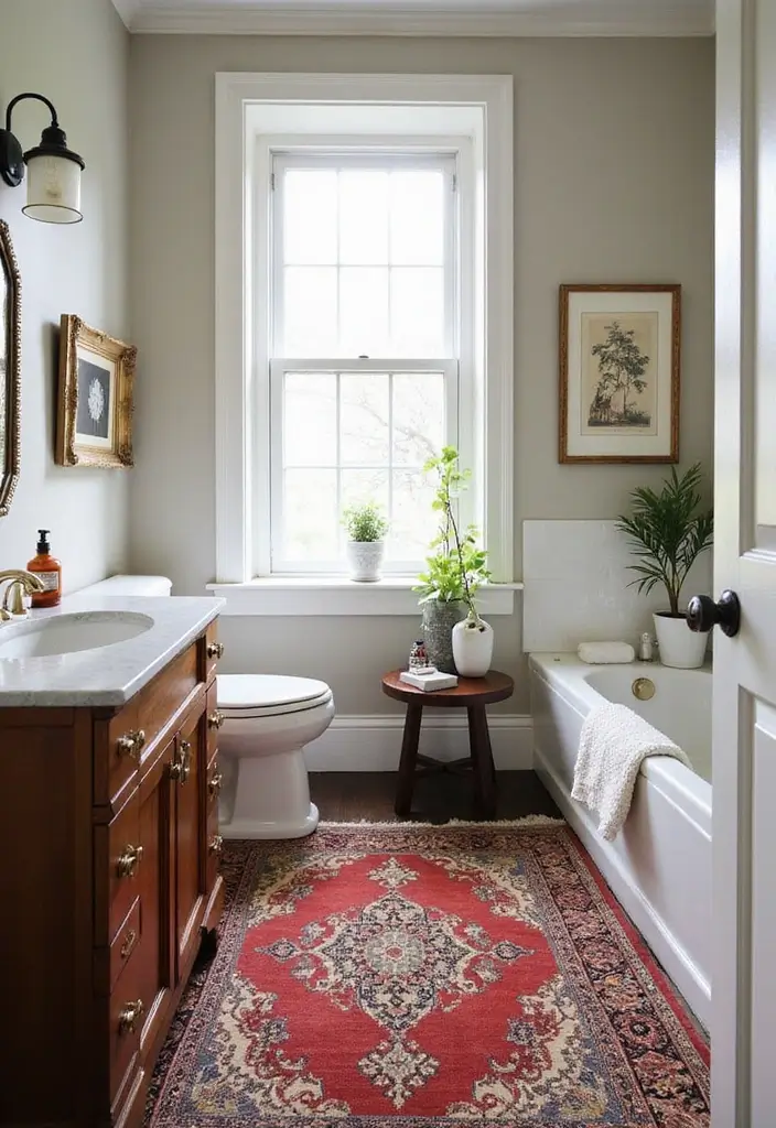 29 Layered Bathroom Rug Ideas That Wow 8 29 Layered Bathroom Rug Ideas That Wow - 8. Vintage Charm