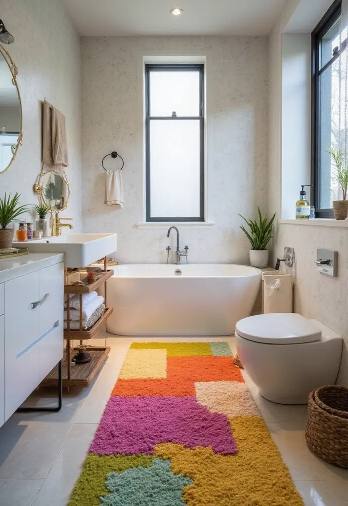 29 Long Bathroom Rugs That Add Comfort and Style 13 29 Long Bathroom Rugs That Add Comfort and Style - 13. Color-Blocked Designs