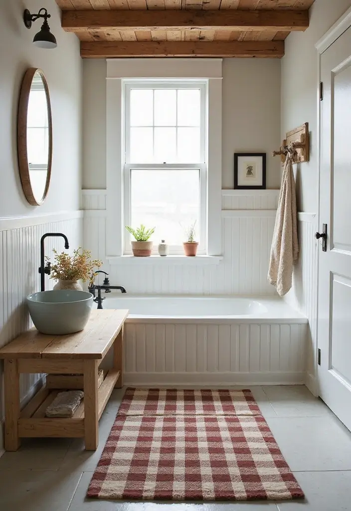 29 Long Bathroom Rugs That Add Comfort and Style 19 29 Long Bathroom Rugs That Add Comfort and Style - 19. Farmhouse Checks