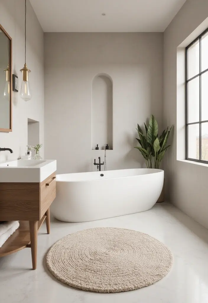 29 Long Bathroom Rugs That Add Comfort and Style 24 29 Long Bathroom Rugs That Add Comfort and Style - 24. Minimalist Elegance