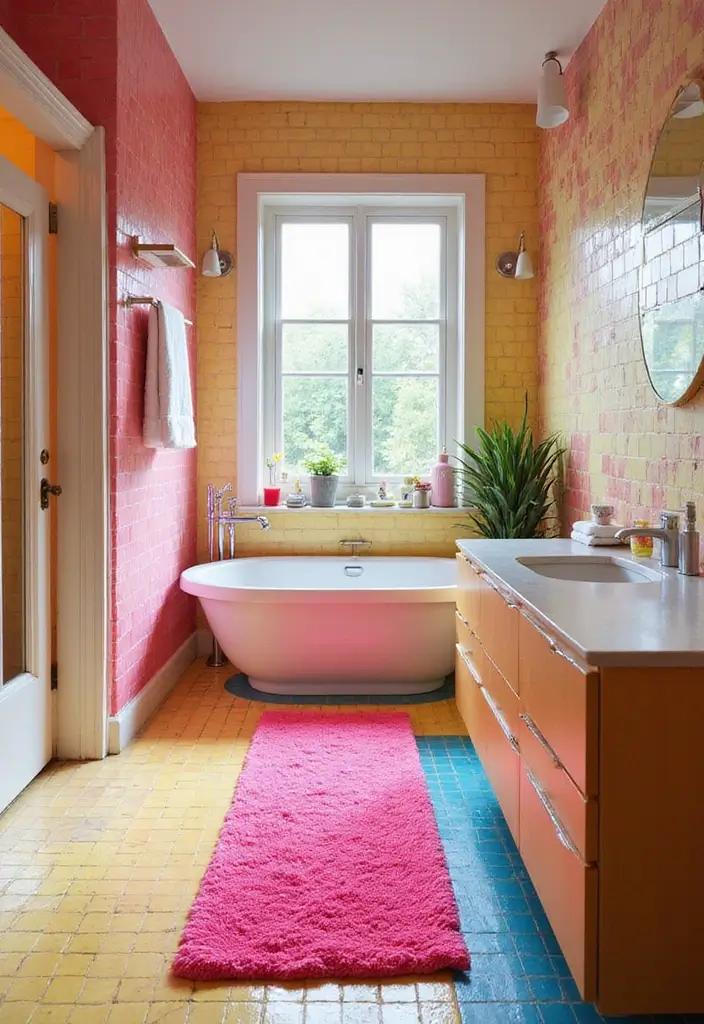 29 Long Bathroom Rugs That Add Comfort and Style 26 29 Long Bathroom Rugs That Add Comfort and Style - 26. Bright Neon Colors