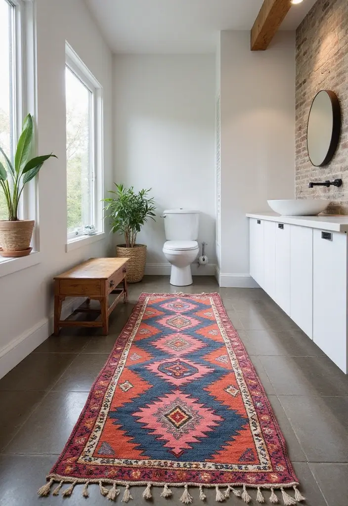29 Long Bathroom Rugs That Add Comfort and Style 9 29 Long Bathroom Rugs That Add Comfort and Style - 9. Vintage Charm with Kilim Rugs