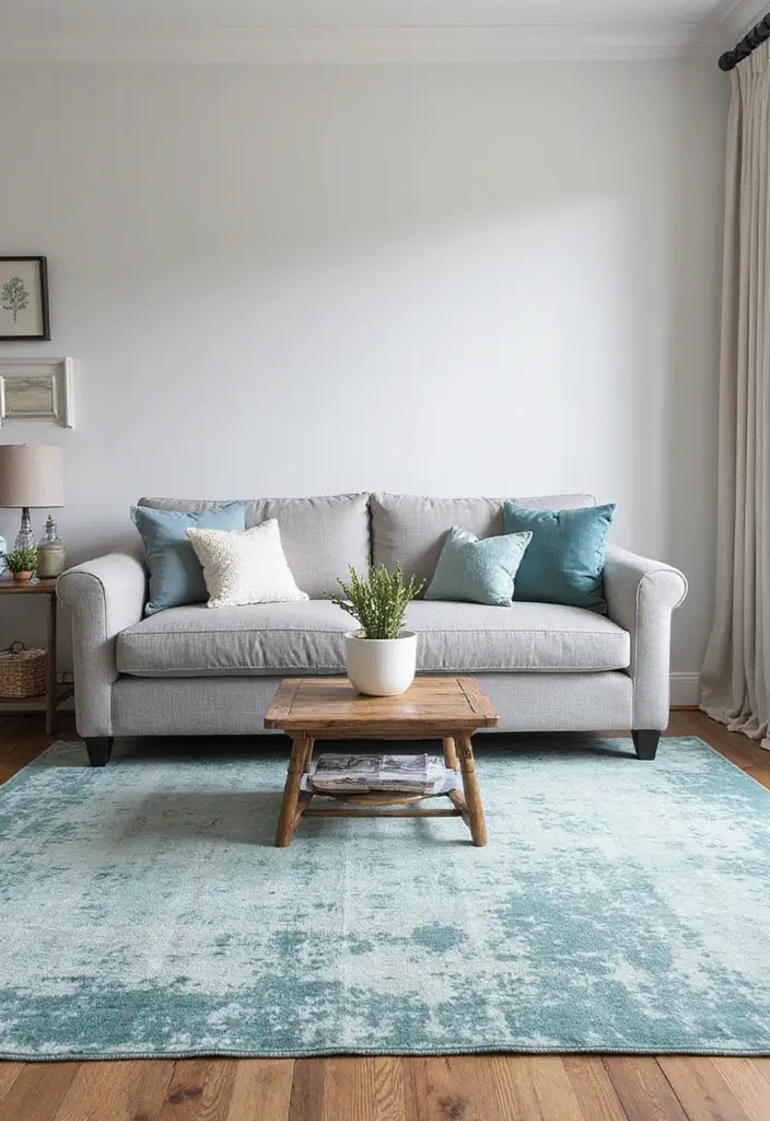29 Rug Ideas to Match a Grey Couch Effortlessly - 15. Maritime-Inspired Rugs