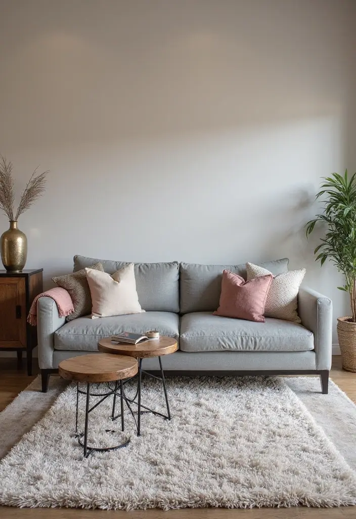 29 Rug Ideas to Match a Grey Couch Effortlessly - 22. Luxurious Shag Rugs