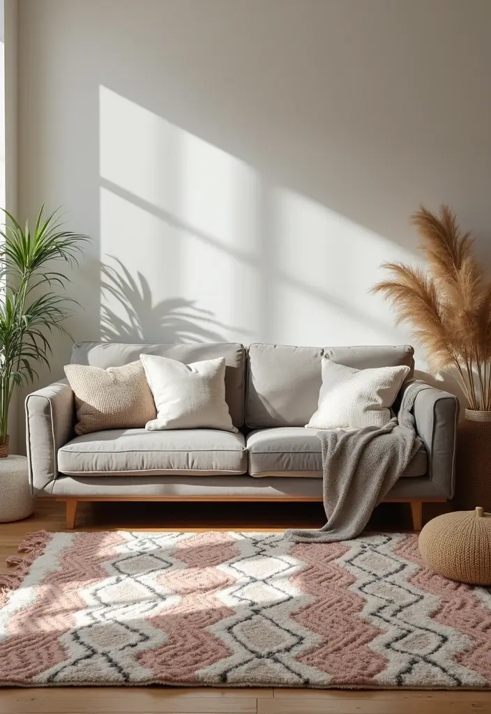 29 Rug Ideas to Match a Grey Couch Effortlessly - 25. Cozy Moroccan Rugs